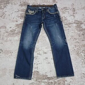 Rock Revival Moscow Straight Jeans Mens 33 Medium Wash y2k western EUC